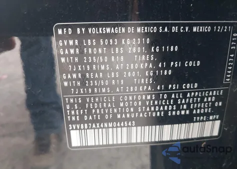 2022 Volkswagen Tiguan 2.0T Se R-Line Black из США, поврежденный, VIN 3VV8B7AX4NM044543